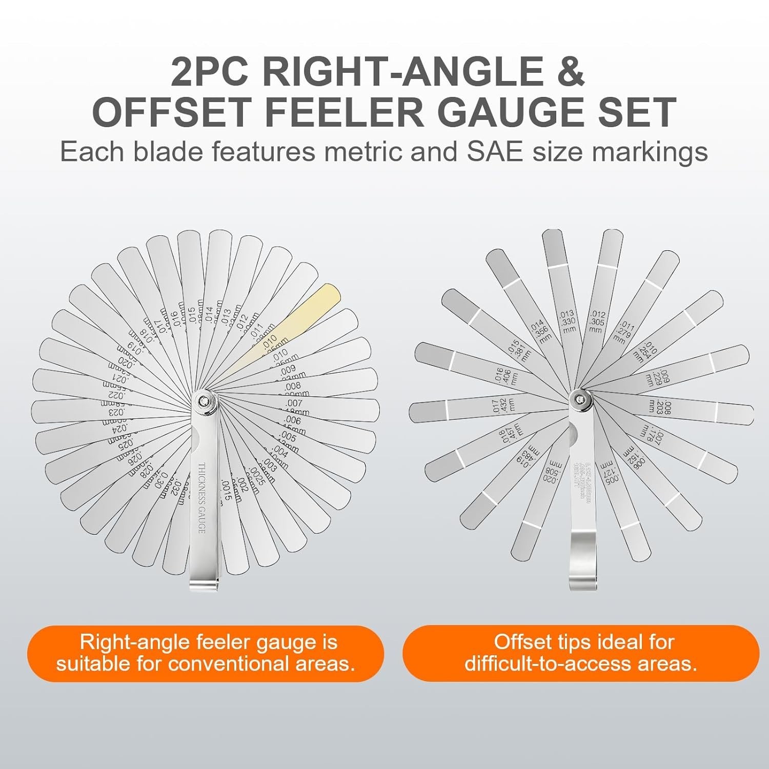 2Pcs Stainless Steel Feeler Gauge Set,32 Straight Blades Feeler Gauge16 Piece...