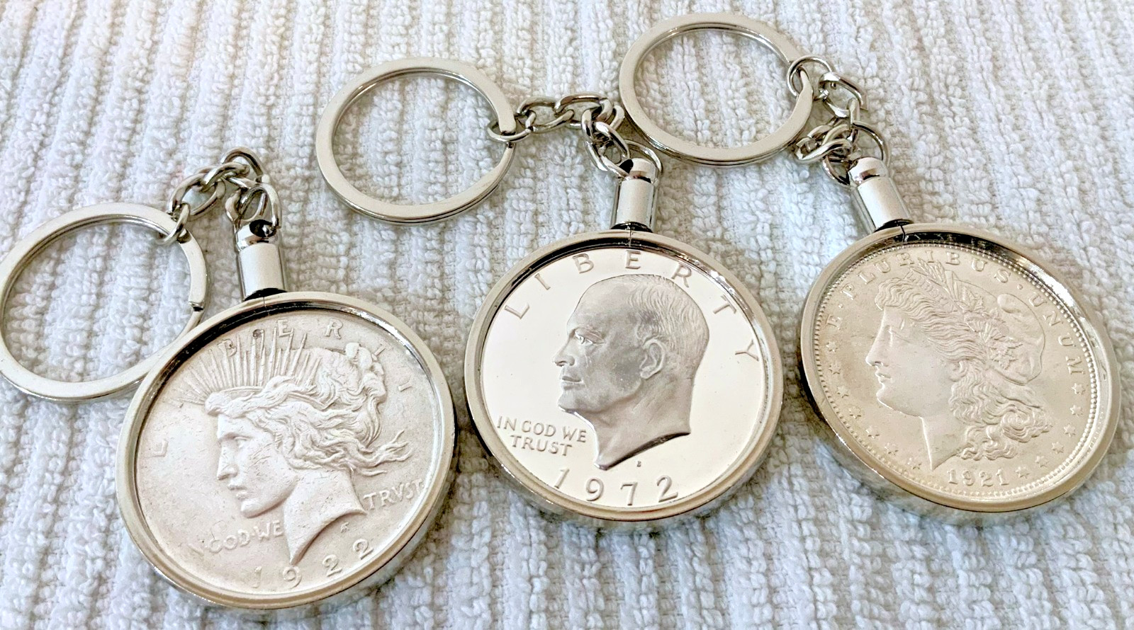38MM BEZEL FITS Morgan, Peace, Ike Dollars For Coin Keychains (SILVER)