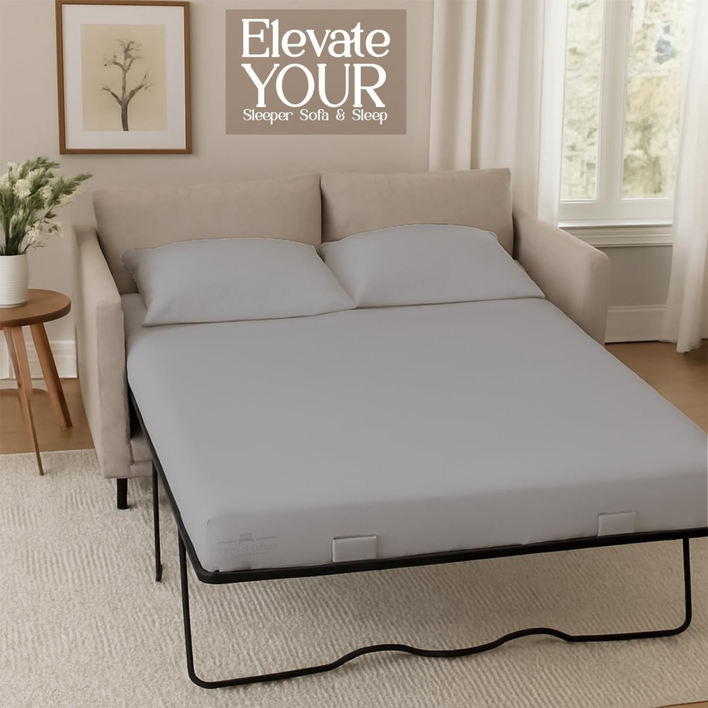 Sleeper Sofa Bed Sheet Set - Queen Silver Grey Solid Sofa Bed Sheets - 100% C...