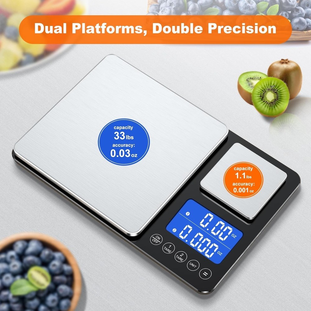 Versatile 7-Unit Kitchen Scale - Tare Function, LCD Display, 33lbs Capacity