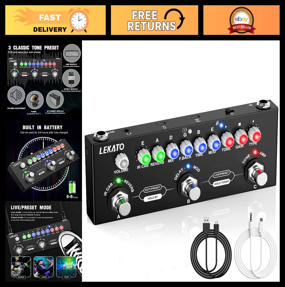 Multi Effects Guitar Pedal with IR Loading, 9 AMP Models, Delay, Reverb, Distort