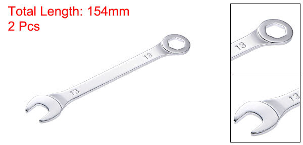 2 x Thin Combination Wrench with Offset 6-Point End and Angled Open End 13mm
