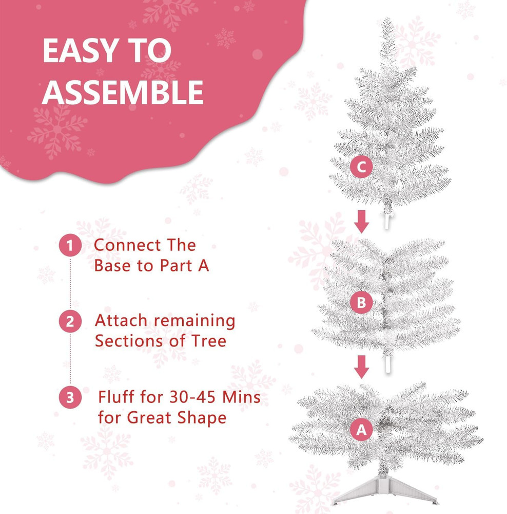 4Ft Lighted Artificial Silvery Christmas Tree, Not Pre-Lit Silvery Tinsel Pine T