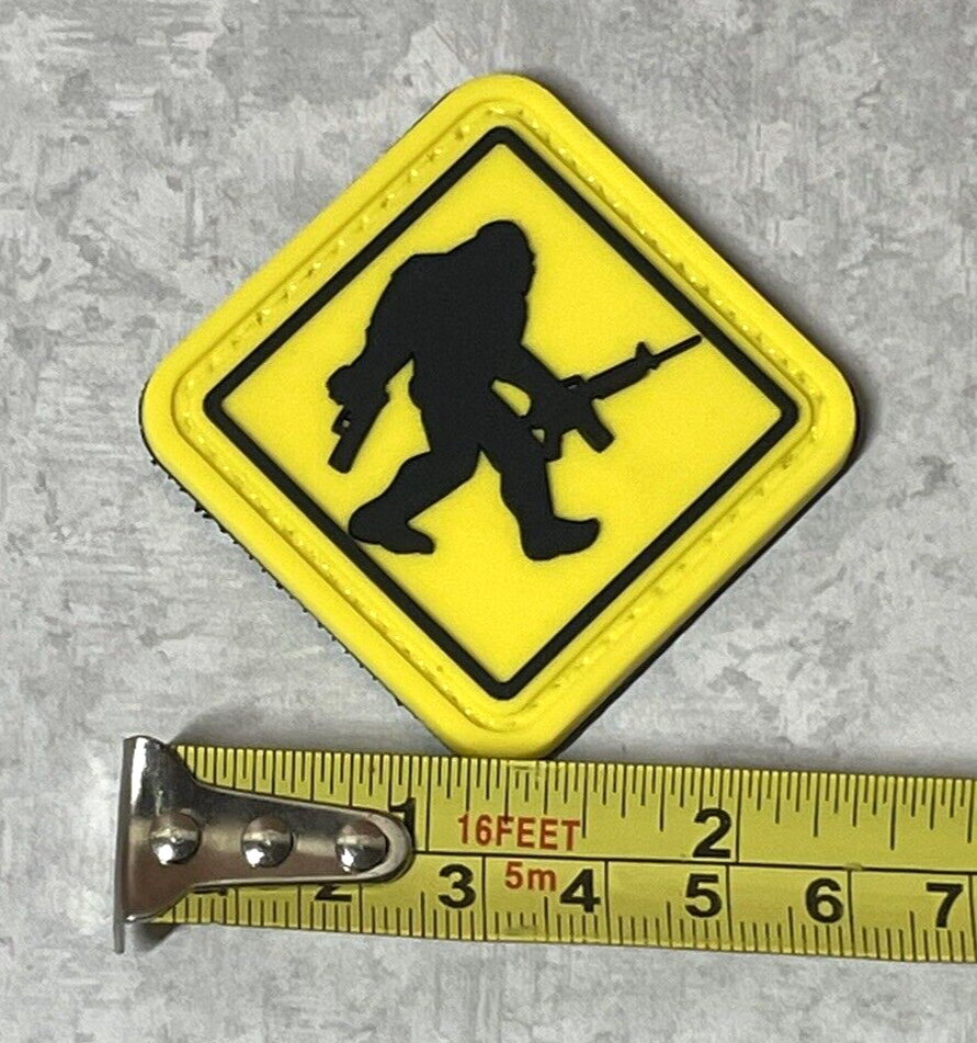 Sasquatch Bigfoot Gun Crossing Sign PVC Patch, Morale Squatch Tactical Patch