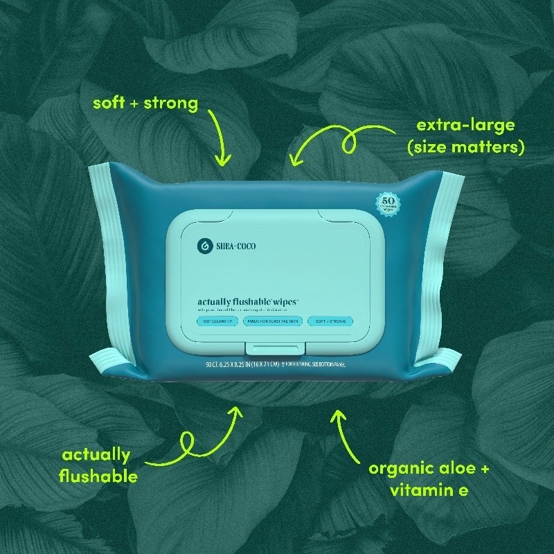 (4 pack) Flushable Butt Wipes, Shea-Coco Scented, 3 Pack, 150 Total Wipes