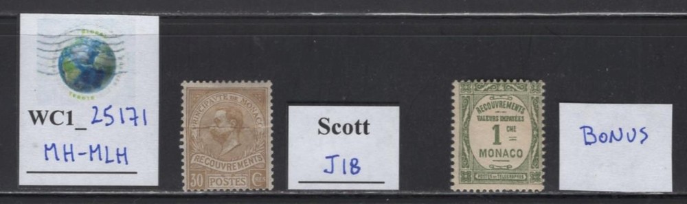 WC1_25171.MONACO. 1910 POSTAGE DUE stamp. Sc. J18. MH-MLH