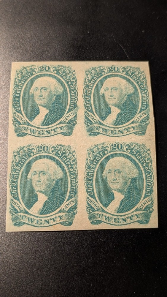 U.S.Confederate Stamp #13 XF Mint Lightly Hinged Block, Bottom Pair NH. A GEM!