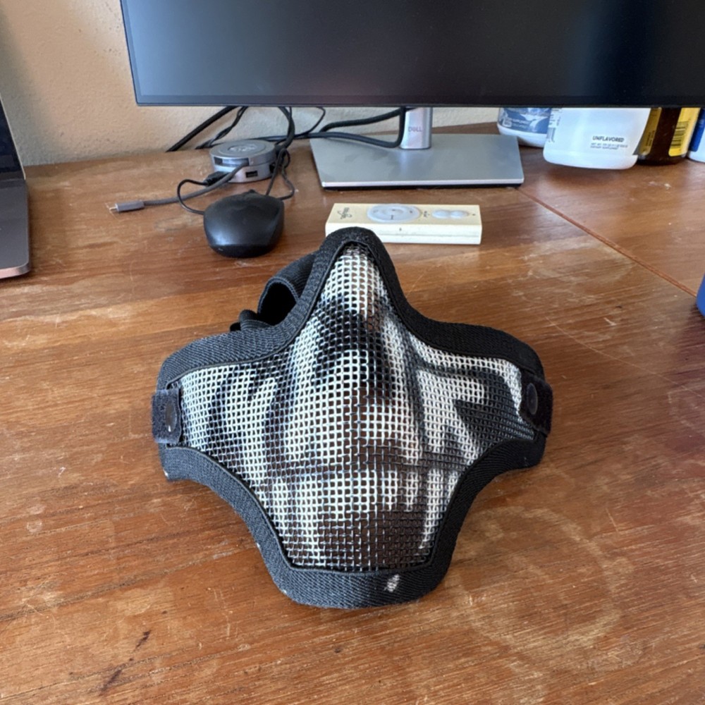 Black Mesh Skull Face Mask Airsoft Protective with Adjustable Straps