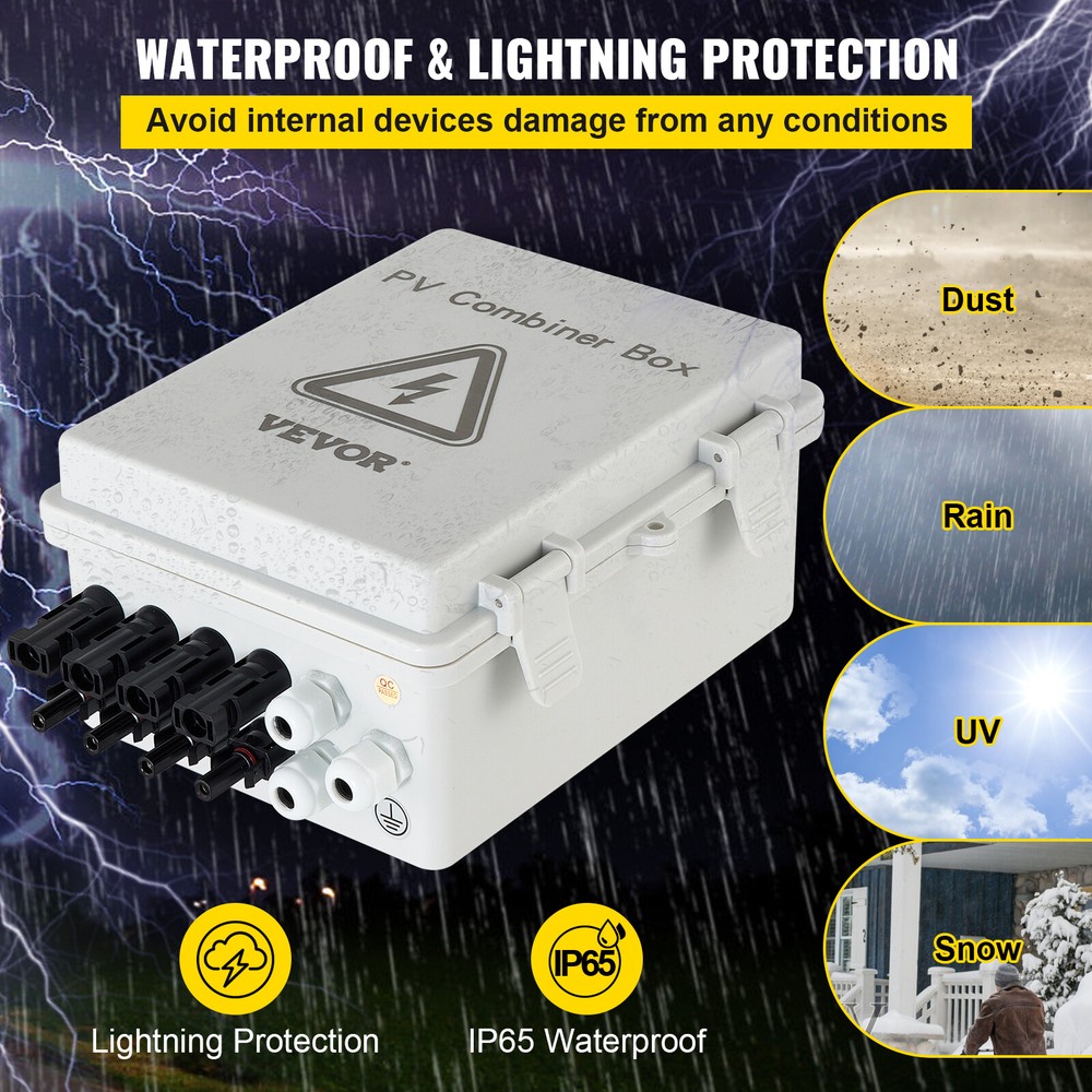 VEVOR 4 String Solar PV Combiner Box 15A Circuit Breaker for Solar Panel System