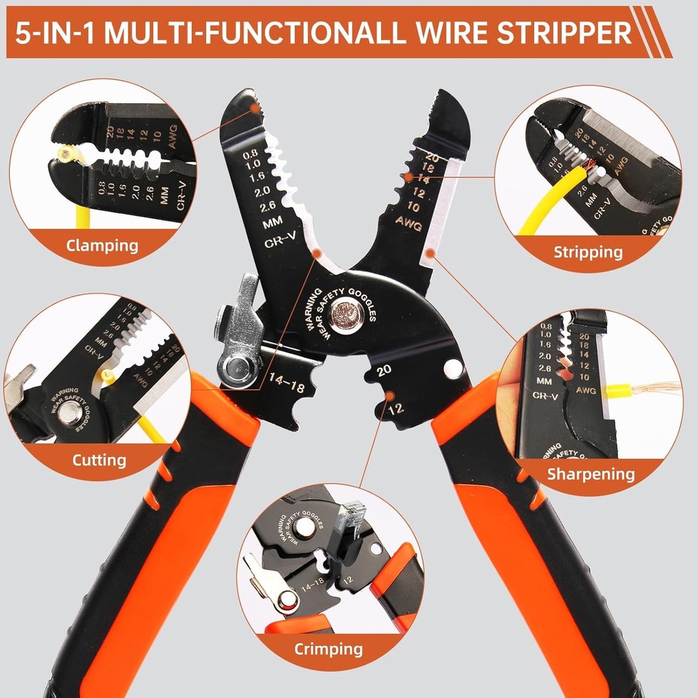 Wire Stripper, 3-rd Generation Strippers or Crimping Tool, 5-IN-1 Orange