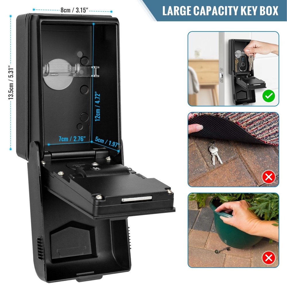 Key Lock Box Wall Mount,Outdoor Combination Lock Box with Light Up Dials,Wate...
