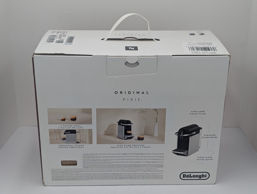 Nespresso Pixie Espresso Machine by De'Longhi Aluminum Silver Compact 1100ml New