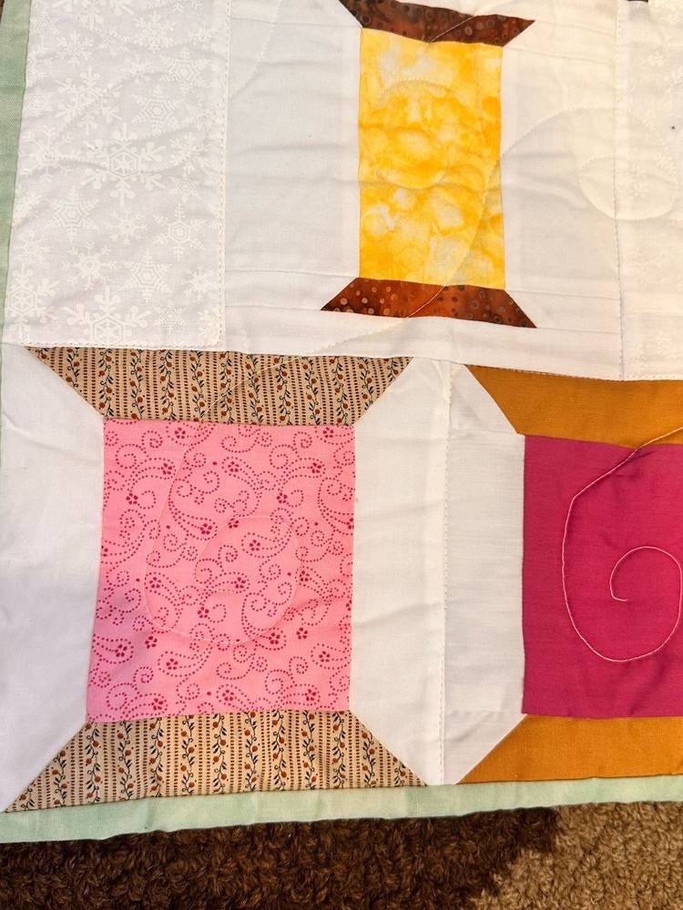 Handmade patchwork Spool Thread Sewing Theme Quilt 30” X 30”