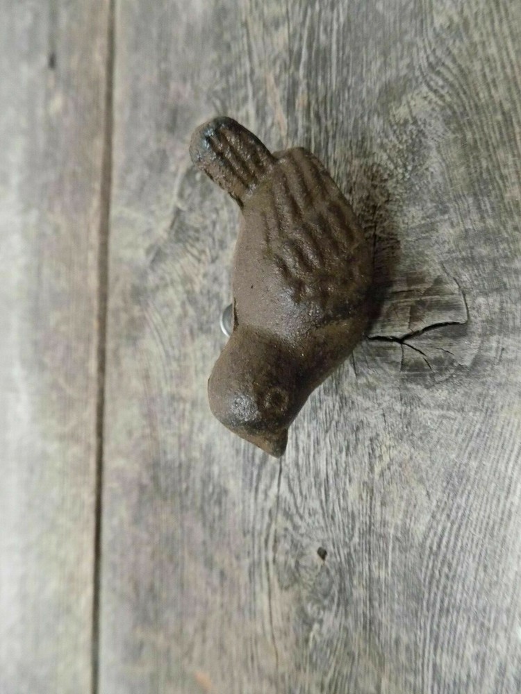 4 CAST IRON BIRD CABINET KNOBS PULLS DRAWER DRESSER HANDLES RUSTIC BIRDS SPARROW