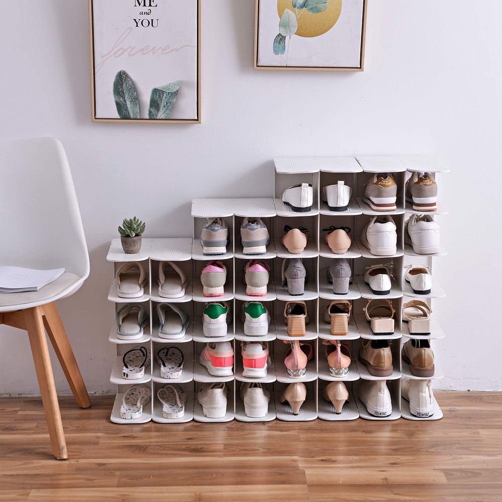 6-Tier Narrow Shoe Rack for Small Entryways, Space-Saving Adjustable Stackabl...