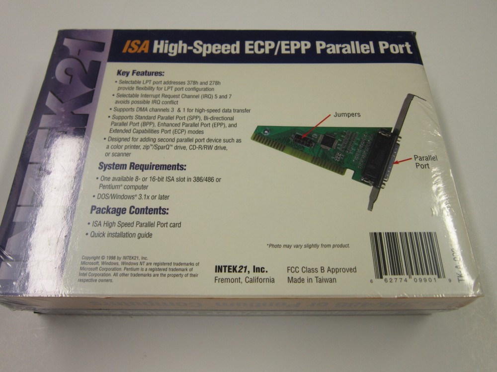 INTEK21 TK9901 ISA High-Speed ECP/EPP Parallel Port Card