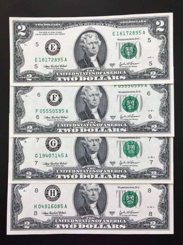 2003 A $2 TWO DOLLAR BILL ( 12 District full set ) UNCIRCULATED