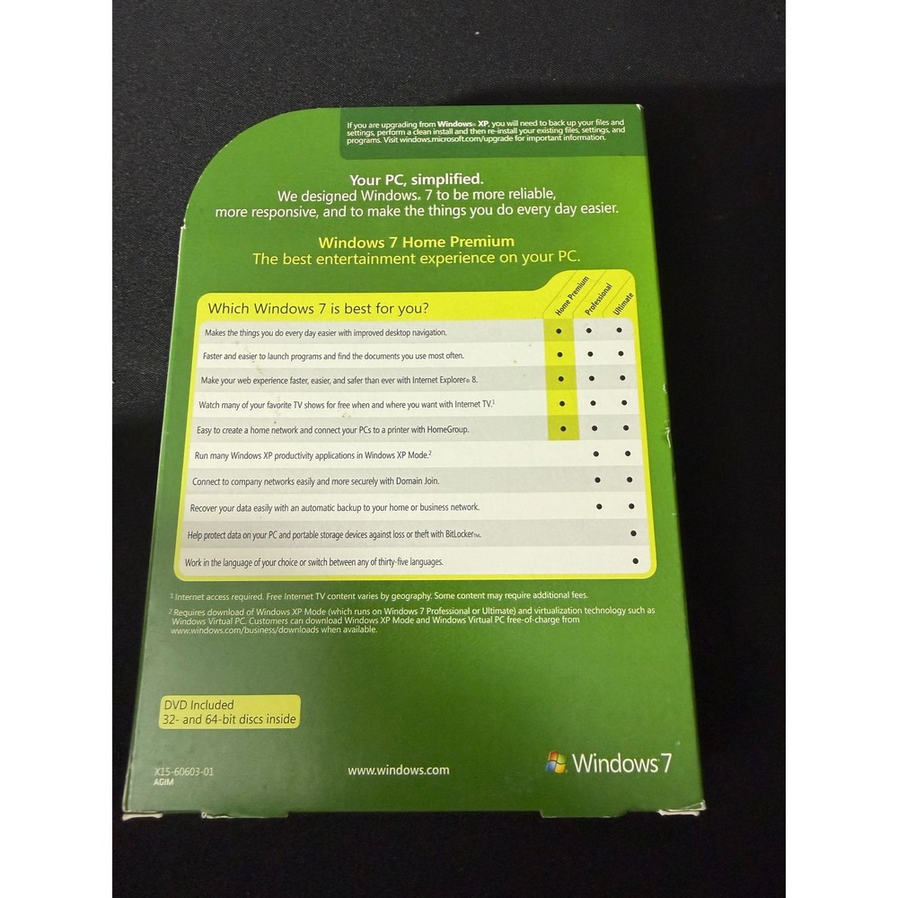 Microsoft Windows 7 Home Premium Full Retail Box 32/64-bit w/ Key