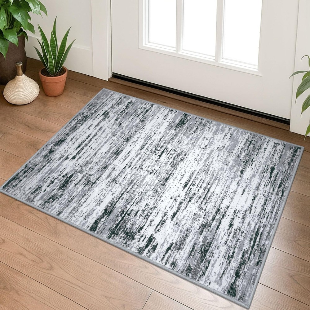 Lansny Modern Abstract Entryway Rug 2' x 3' (Rectangular), Black Gray White