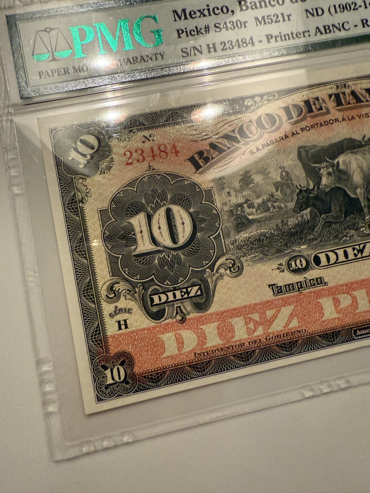 Mexico Banco de Tamaulipas 10 Pesos ND 1902–1914 PMG 64 UNC ABNC Remainder RARE!