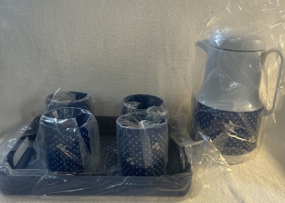 Vintage Drink Serving Set Strawbridge & Thermal Pitcher, Cups & Serving Tray NIB
