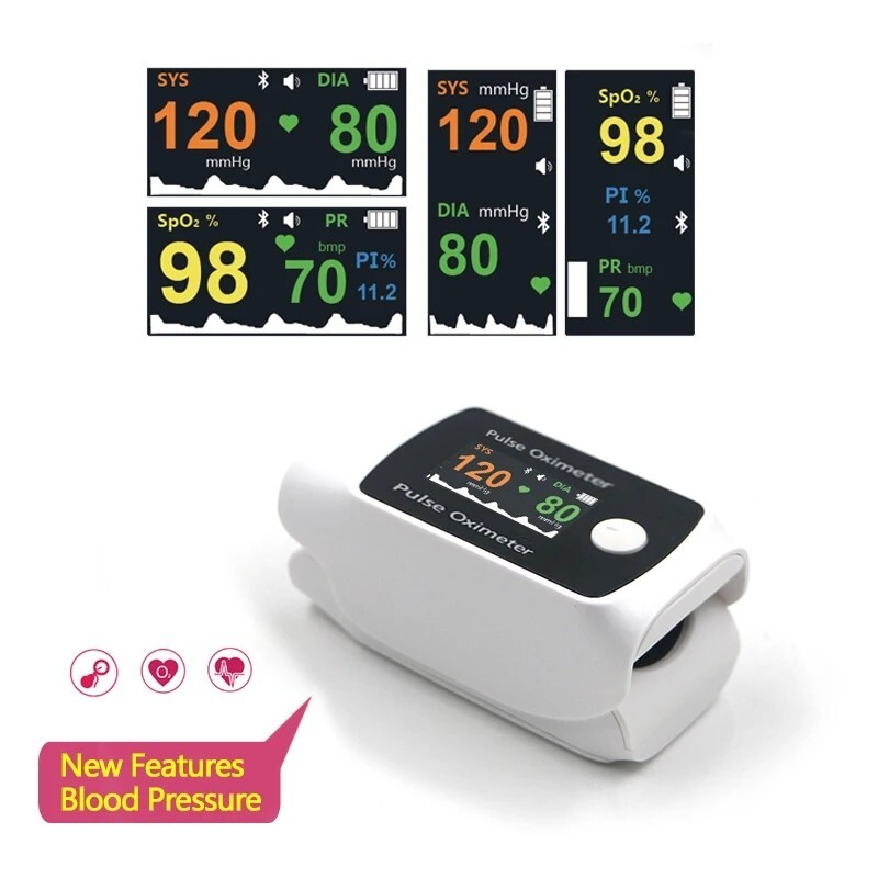 New 2 in 1 Smart Pulse Fingertip Oximeter with Blood Presure SpO2 PR PI SYS DIA