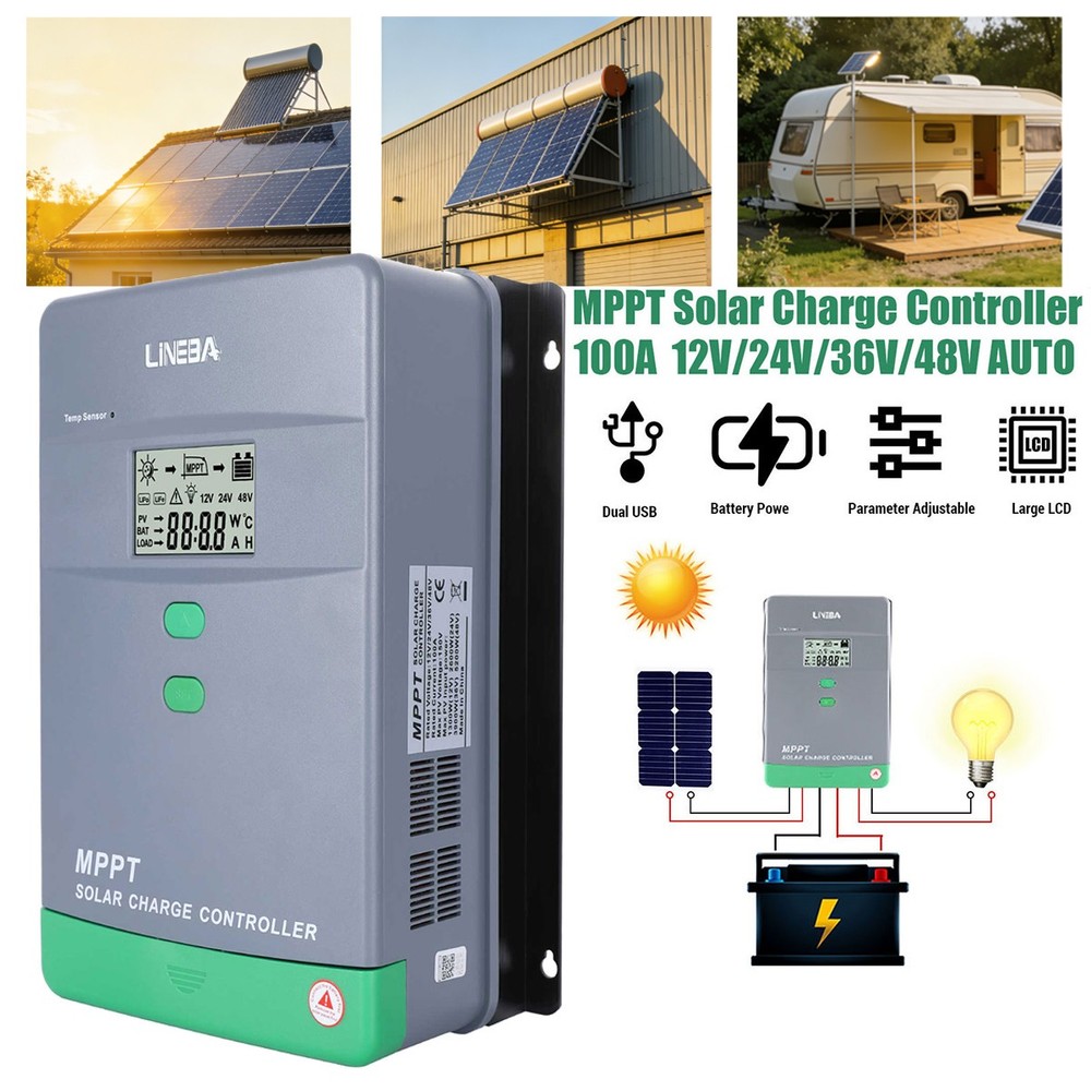 100A MPPT Solar Panel Battery Charge Controller 12V 24V 48V Auto Adjustable LCD