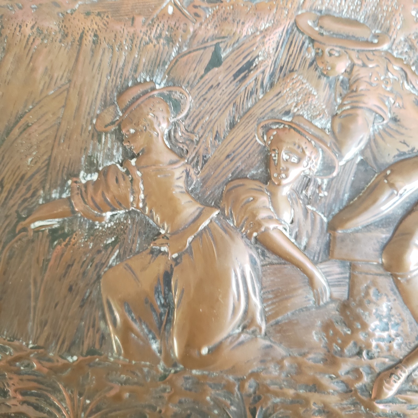 Large Antique Embossed Copper Wall Art