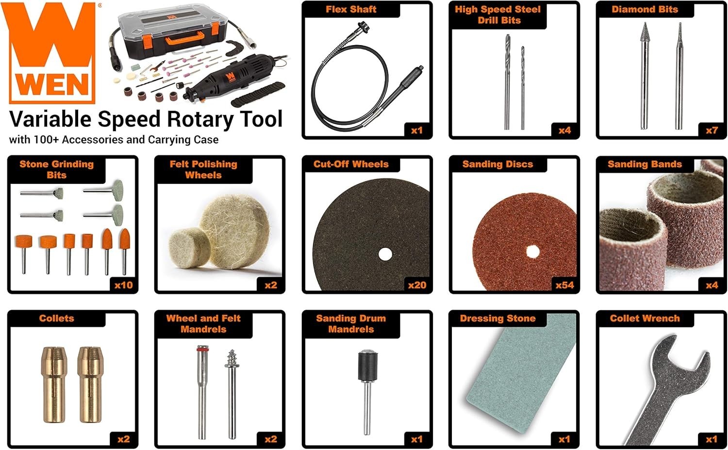Rotary Tool Kit 100+ Pieces Accessories Dremel Set Variable Speed w/ Flex Shaft