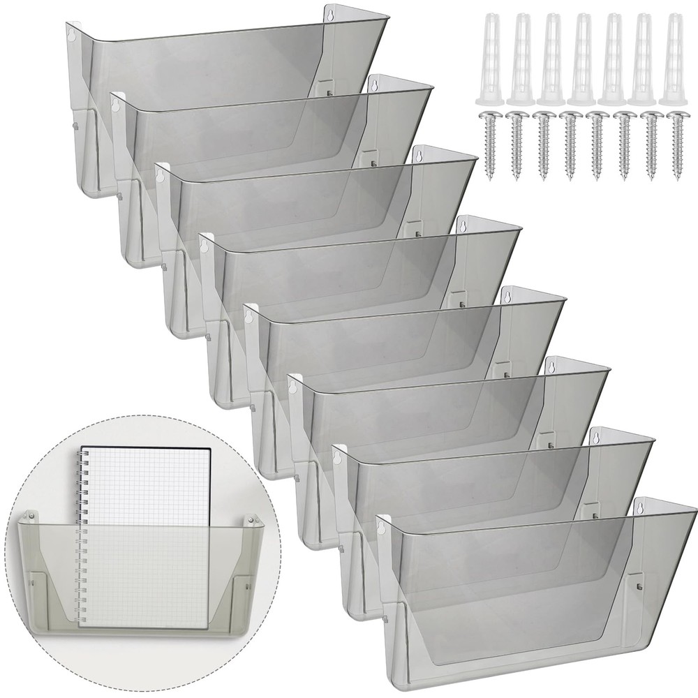 Colarr 8 Pcs Wall File Holder Organizer Plastic Mount Mail Gray