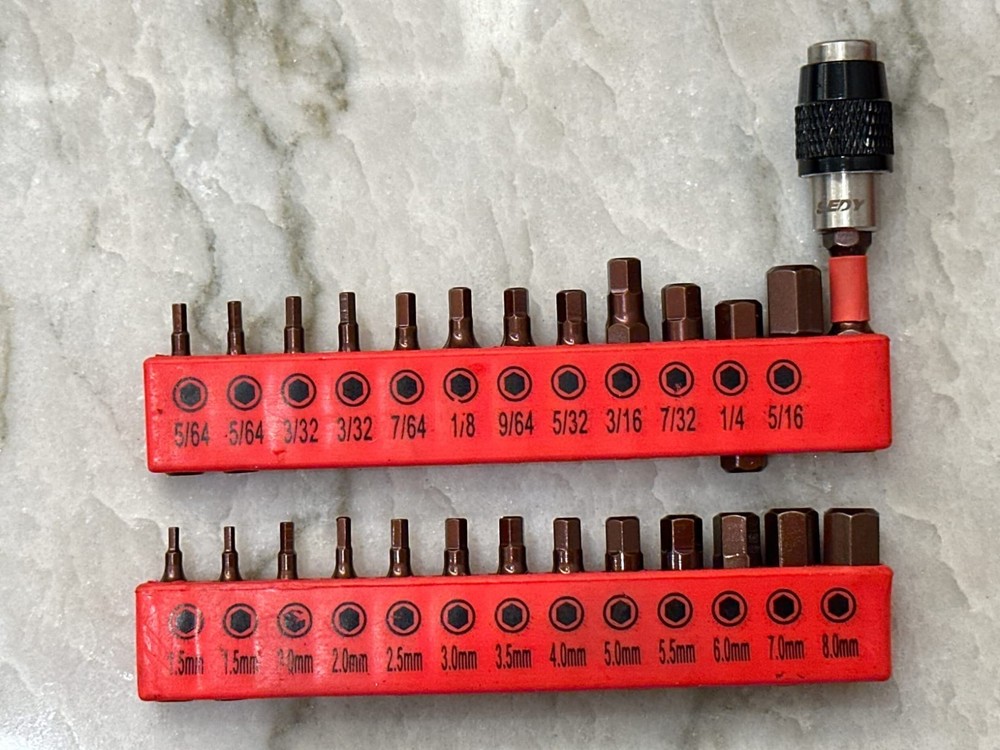 25 Pc Hex Bit Set, Allen Key Drill Bits, Quick Change, SAE Metric, Magnetic Tips