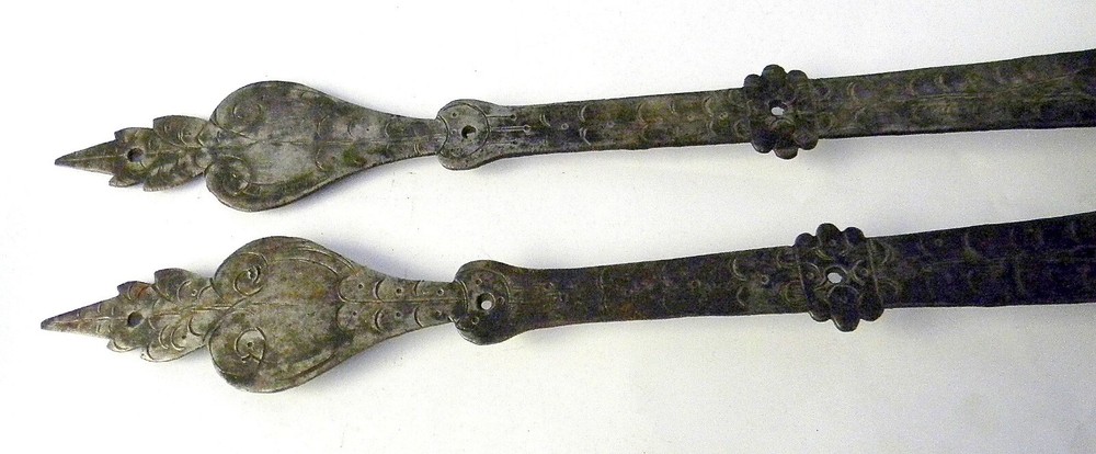 1 Pair Engraved Design 18th Century Offset Strap Hinges ~24" Long~