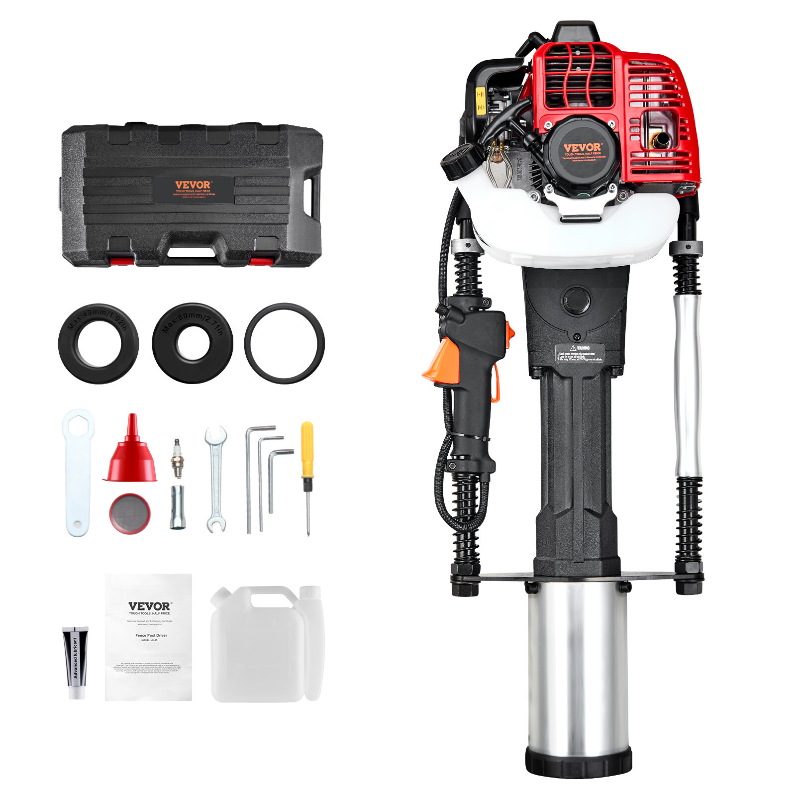 VEVOR 52cc Gas Powered T Post Driver 2-Stroke Fence Pile Pounder Gasoline Engine