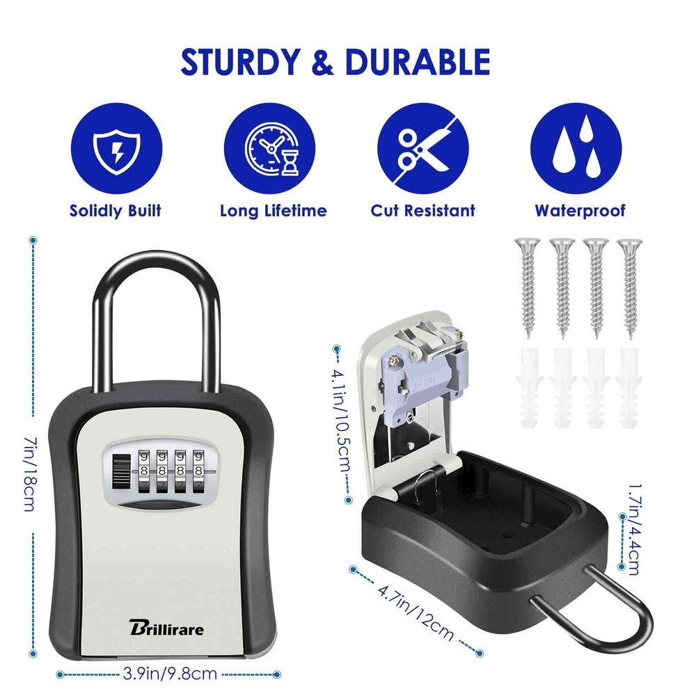 Key Lock Box, Waterproof 4 Digits Combination Lockbox with Removable Shackle,...