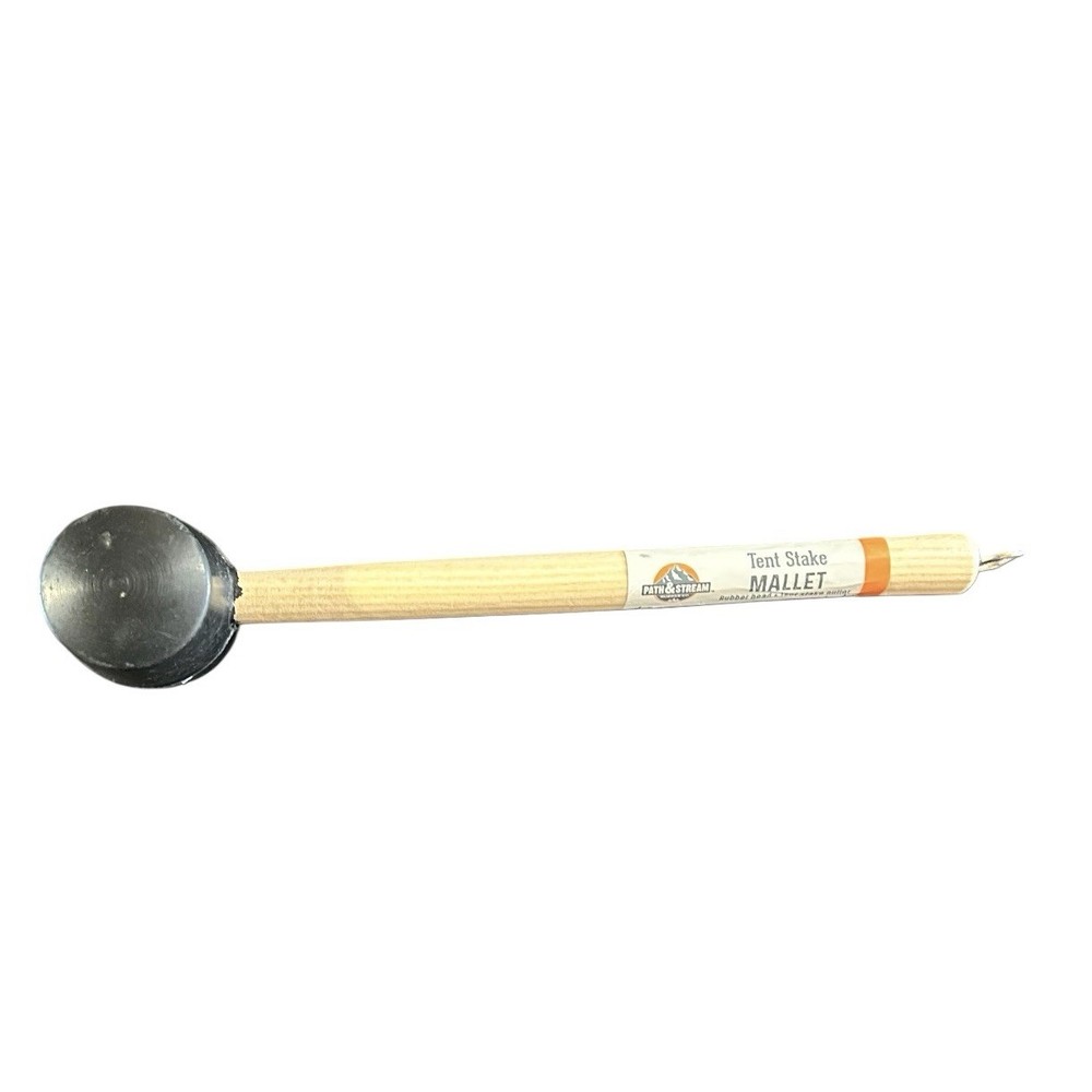 Tent Stake Mallet & Puller Rubber Head Wood Handle Path & Stream New 12”