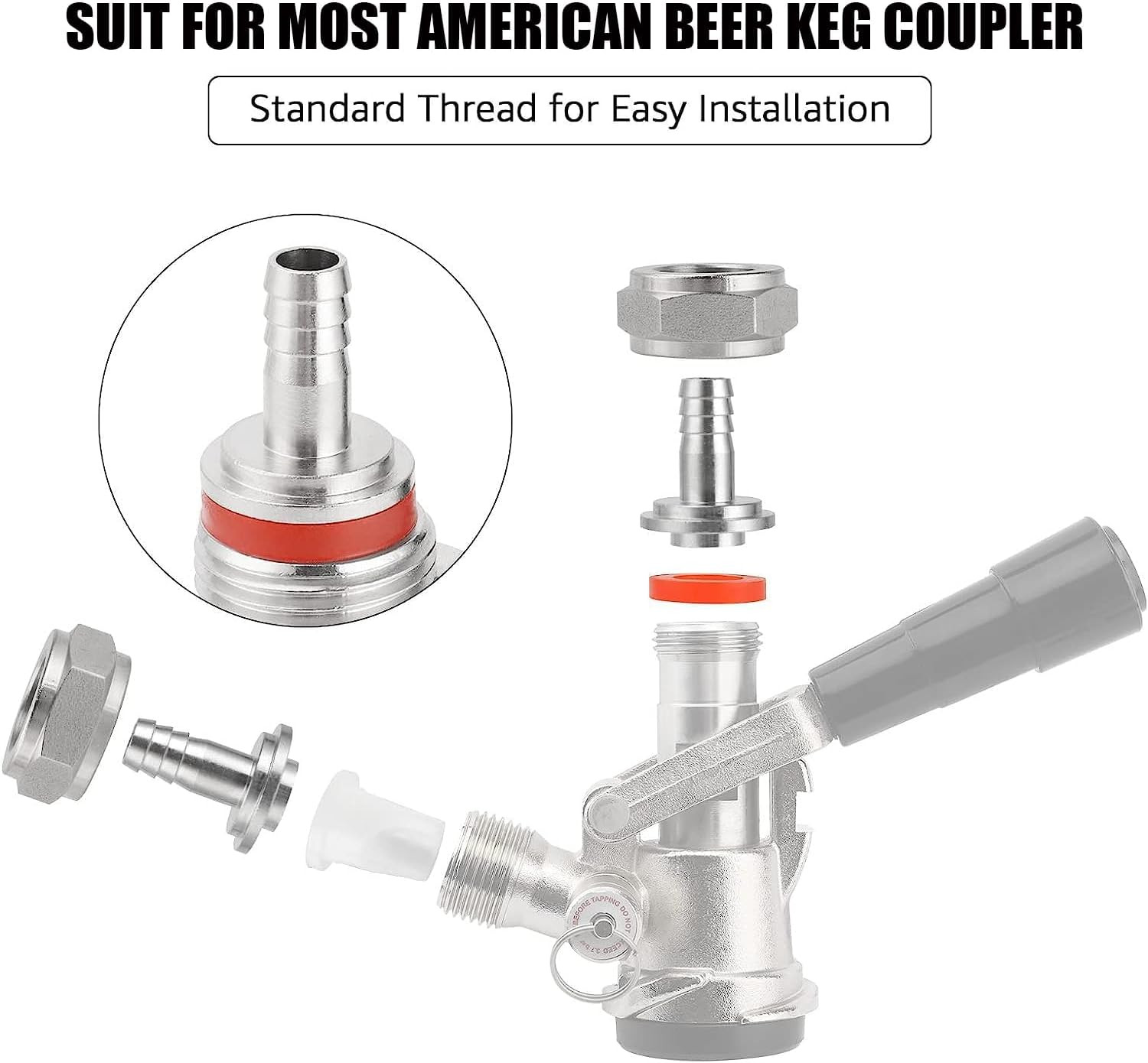 Keg Coupler Barb Connector 5/16'' Beer Barb G5/8 Thread Hex Nut Beer Keg Coupler