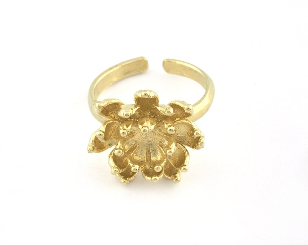 Lotus Flower Ring, Adjustable Ring, Raw brass (7 - 9US inner size) 5151