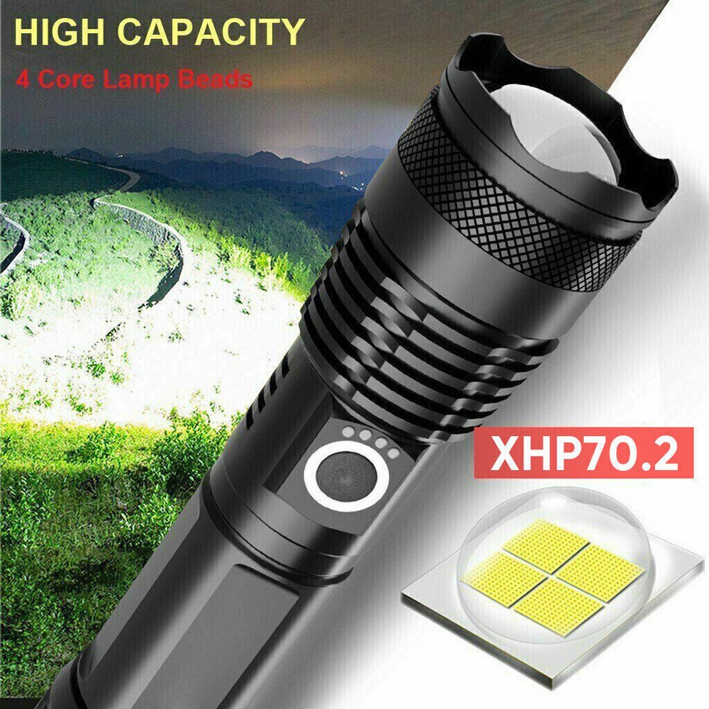 Super Bright Powerful Flashlight XHP70.2 Rechargeable Zoom Torch