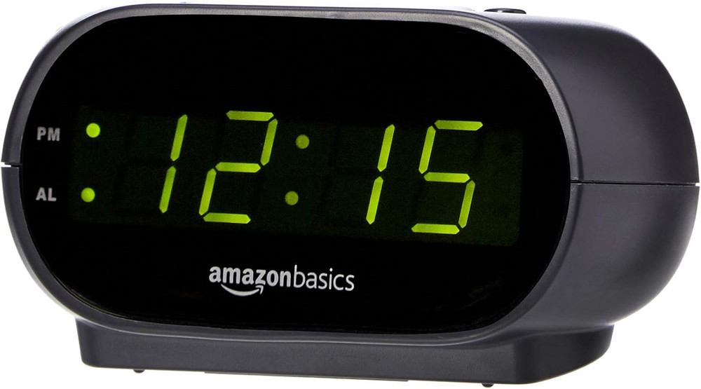 Amazon Basics Small Digital Oval Alarm Clock with LED Display, Nightlight & Batt