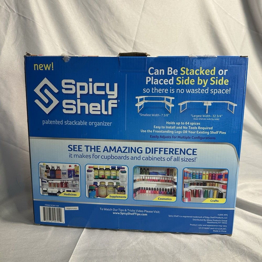Spicy Shelf Organizer Adjustable Stackable New 64 Jar Capacity Open Box