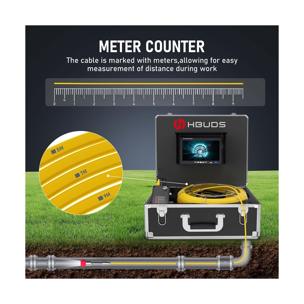 Sewer Camera Self Leveling, 100ft Drain Pipe Cameras with Meter Counter, 12V ...