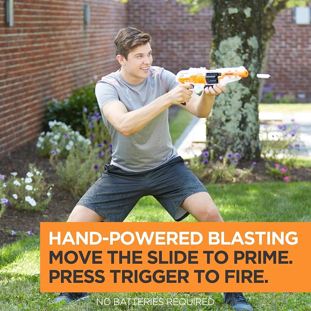 NERF DOOMLANDS IMPACT ZONE LONGARM BLASTER W/ ROTATING DRUM *DISTRESSED PKG