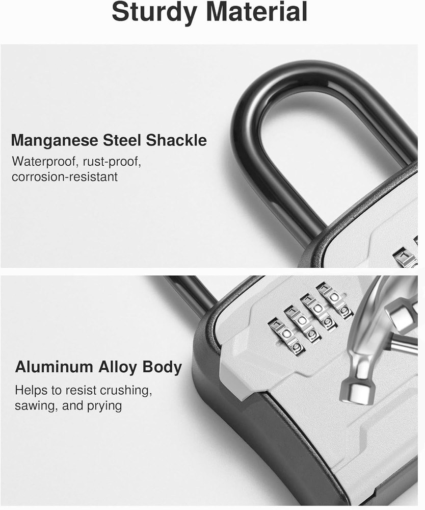 Key Lock Box – Wall Mount & Portable Combination Lockbox, Gray, 1 Pack