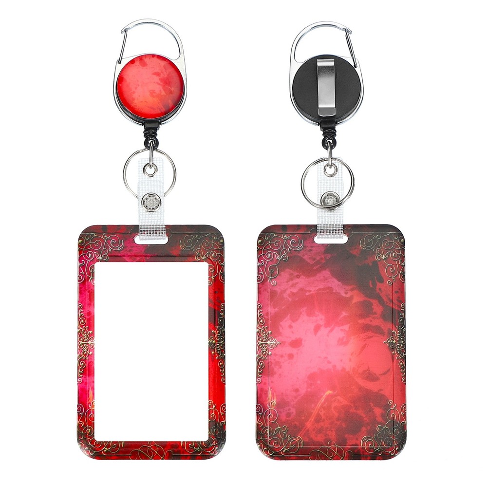Retractable ID Badge Holder, Red Shading Marble