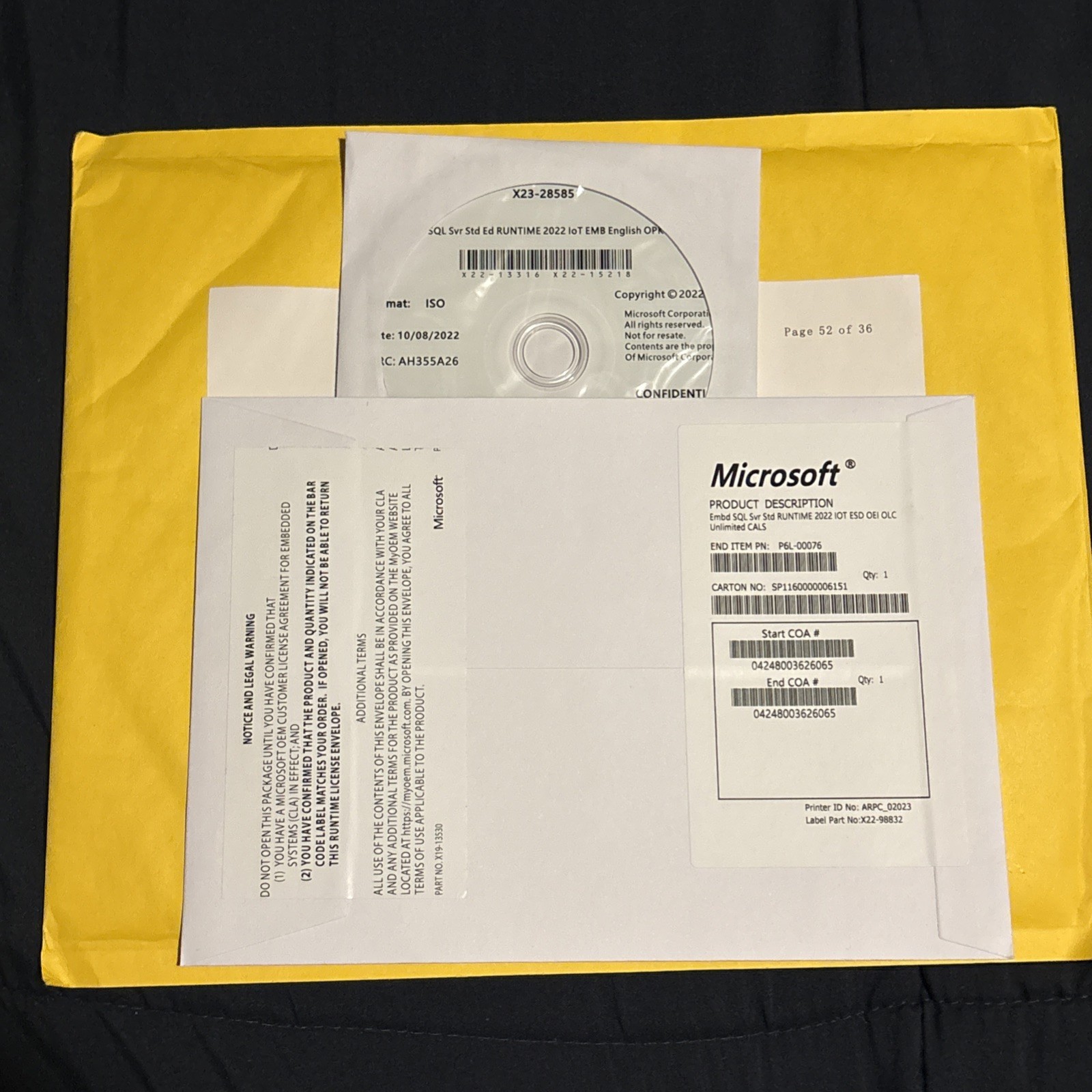 SQL Server 2022 Standard Key + DVD Unlimited Core License, unlimited User CAL