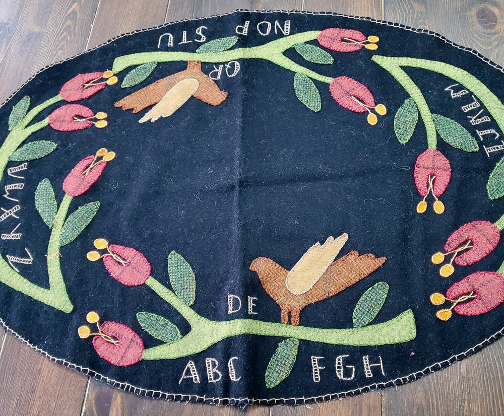 Handmade Summer Sampler Table Mat Finished Wool Applique Primitive Gathering 27"