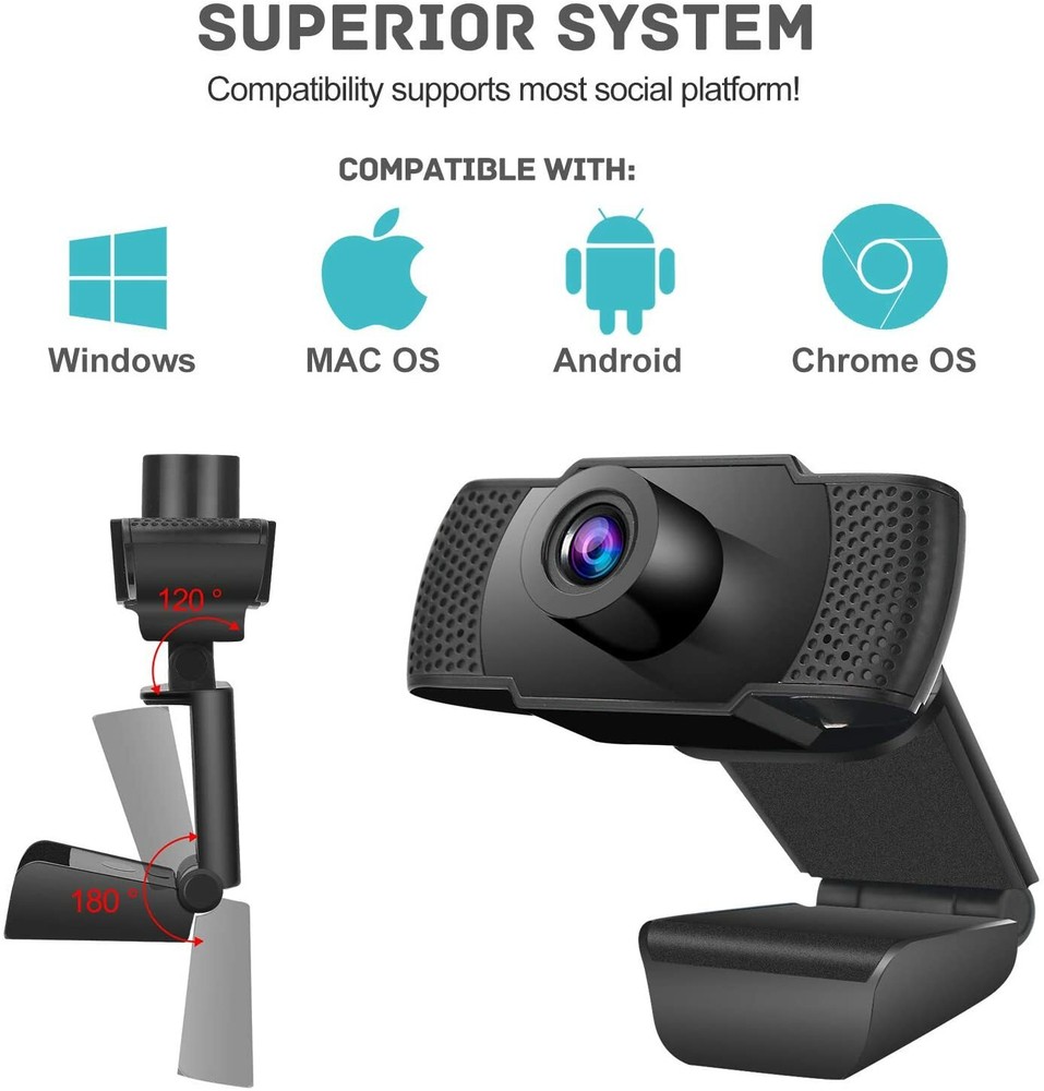 Webcam, Webcam with Microphone, Full 1080P HD Video Webcam, Streaming Computer W