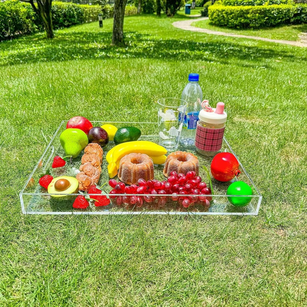 Clear Rectangular 14x20 Inches Acrylic Ottoman Tray Decorative Serving Tray