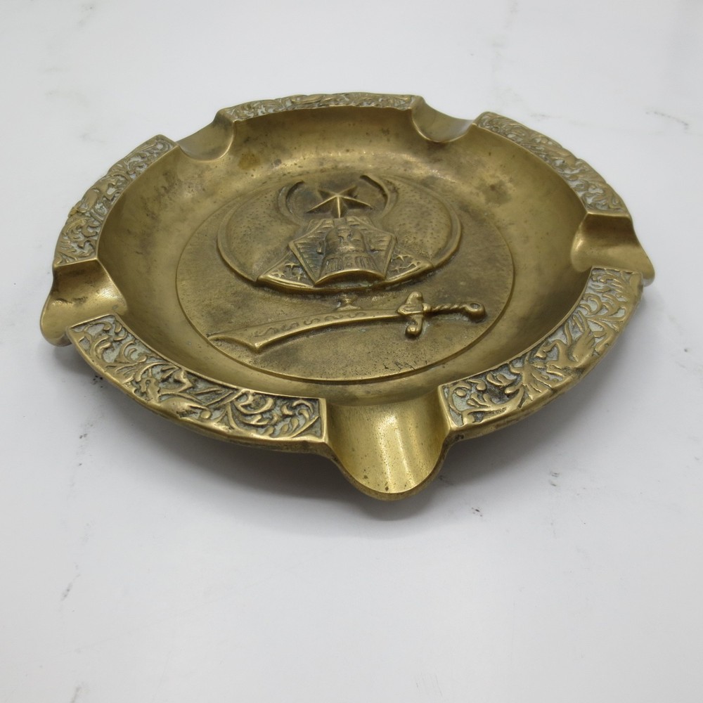 Vintage Shriners Masonic Heavy Solid Brass Ashtray 7.5"