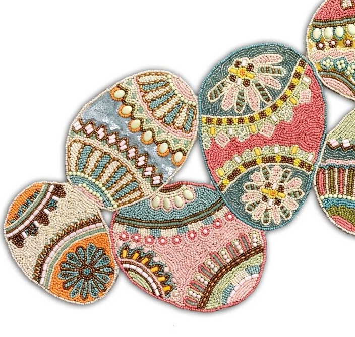 Easter Eggs Design Table Runner Beaded Table Runner Luxury Table Topper 13X36 In